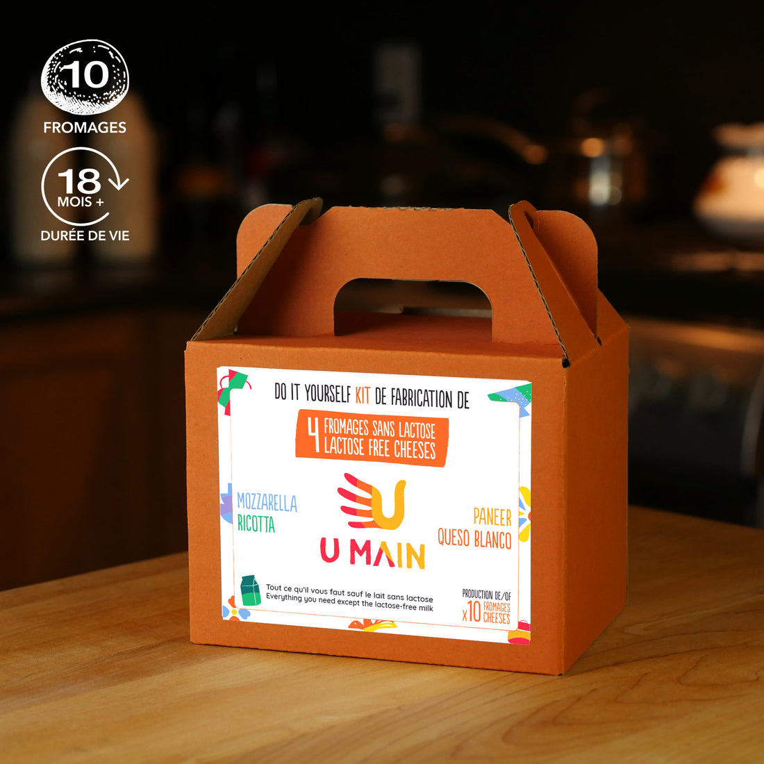 Kit pour faire du fromage maison sans lactose. Fromage maison pour intolérants au lactose. Kits U MAIN