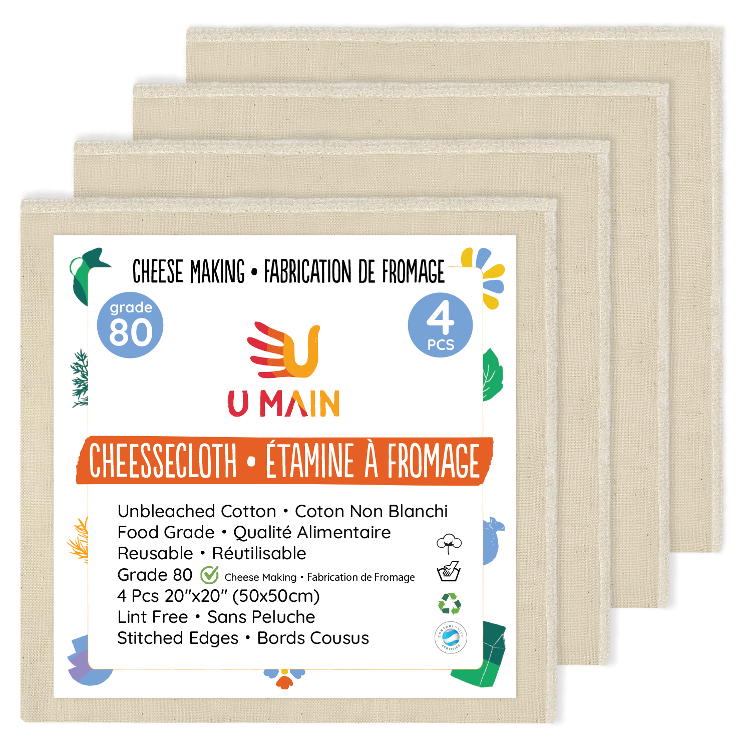 3 Cheesecloths 100% Cotton - Grade 